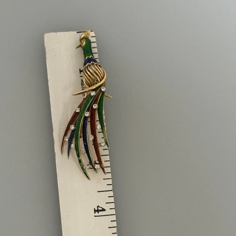 18k Real Diamonds Enamel Multicolor Bird Brooch​​